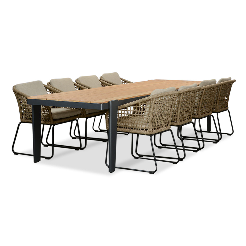 Vigo/Tulum Sahara Dust dining tuinset | 8 personen | teakhout + touw | 320cm