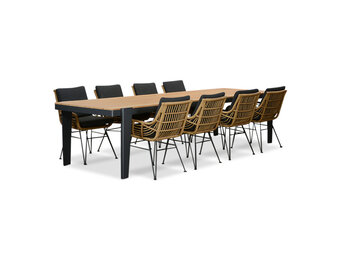Vigo/Carlos antraciet dining tuinset | 8 personen | teakhout + wicker | 320cm