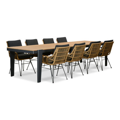 Vigo/Carlos antraciet dining tuinset | 8 personen | teakhout + wicker | 320cm