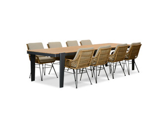 Vigo/Carlos taupe dining tuinset | 8 personen | teakhout + wicker | 320cm