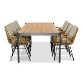 Vigo/Carlos taupe dining tuinset | 8 personen | teakhout + wicker | 320cm
