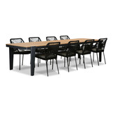 Vigo/Seville zwart dining tuinset | 8 personen | teakhout + touw | 320cm