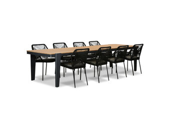 Vigo/Seville zwart dining tuinset | 8 personen | teakhout + touw | 320cm