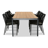 Vigo/Seville zwart dining tuinset | 8 personen | teakhout + touw | 320cm