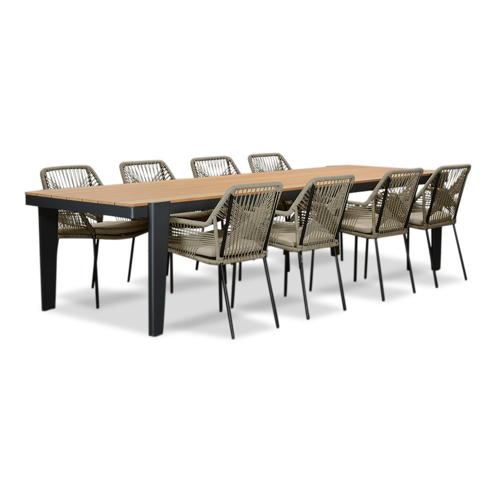 Vigo/Seville zand dining tuinset | 8 personen | teakhout + aluminium | 320cm