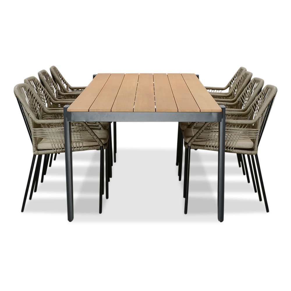 Vigo/Seville zand dining tuinset | 8 personen | teakhout + aluminium | 320cm
