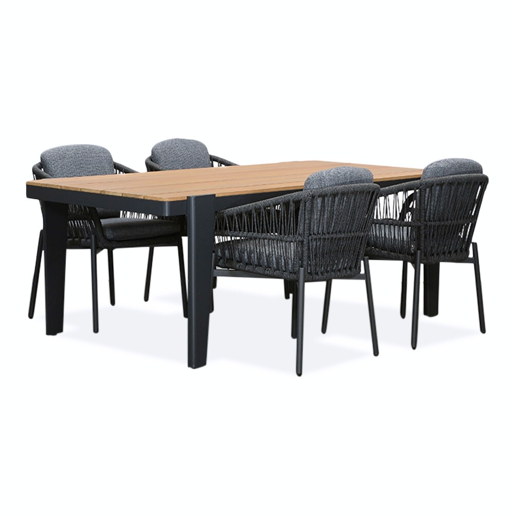 Vigo/Rico charcoal dining tuinset | 4 personen | teakhout + aluminium | 200cm afbeelding