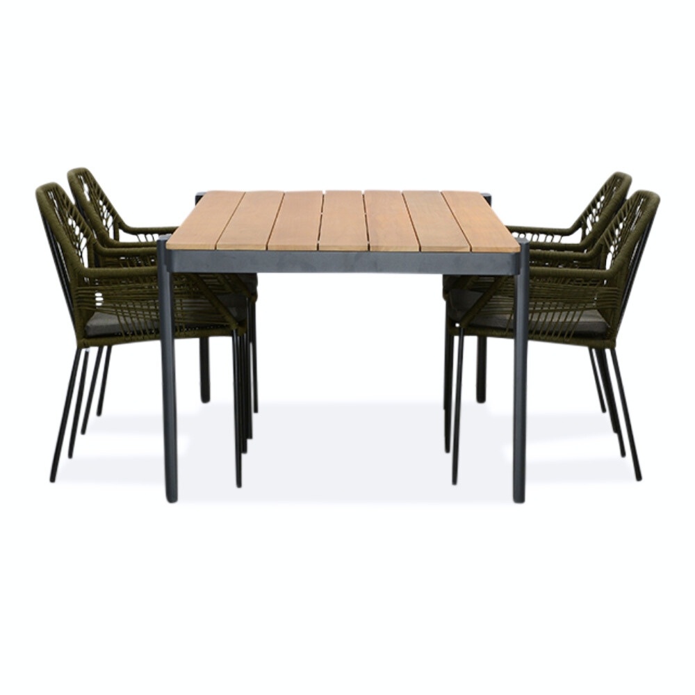 Vigo/Seville olijfgroen dining tuinset 5-delig | teakhout + aluminium | 200cm
