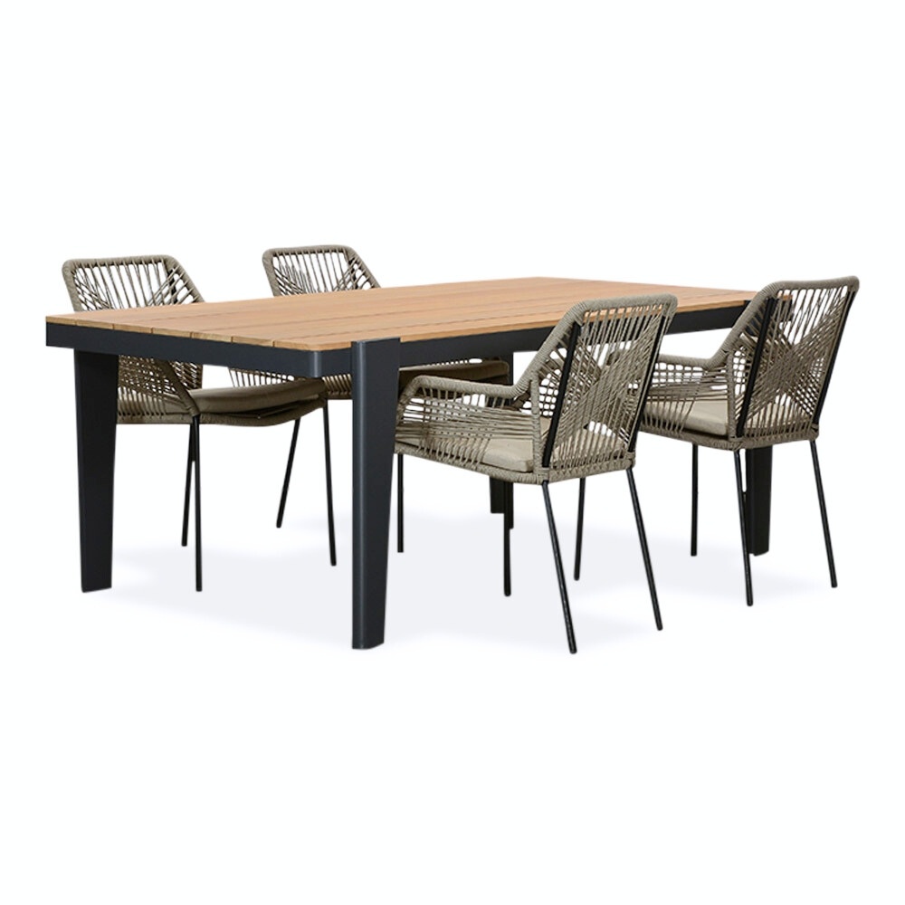 Vigo/Seville zand dining tuinset 5-delig | teakhout + aluminium | 200cm