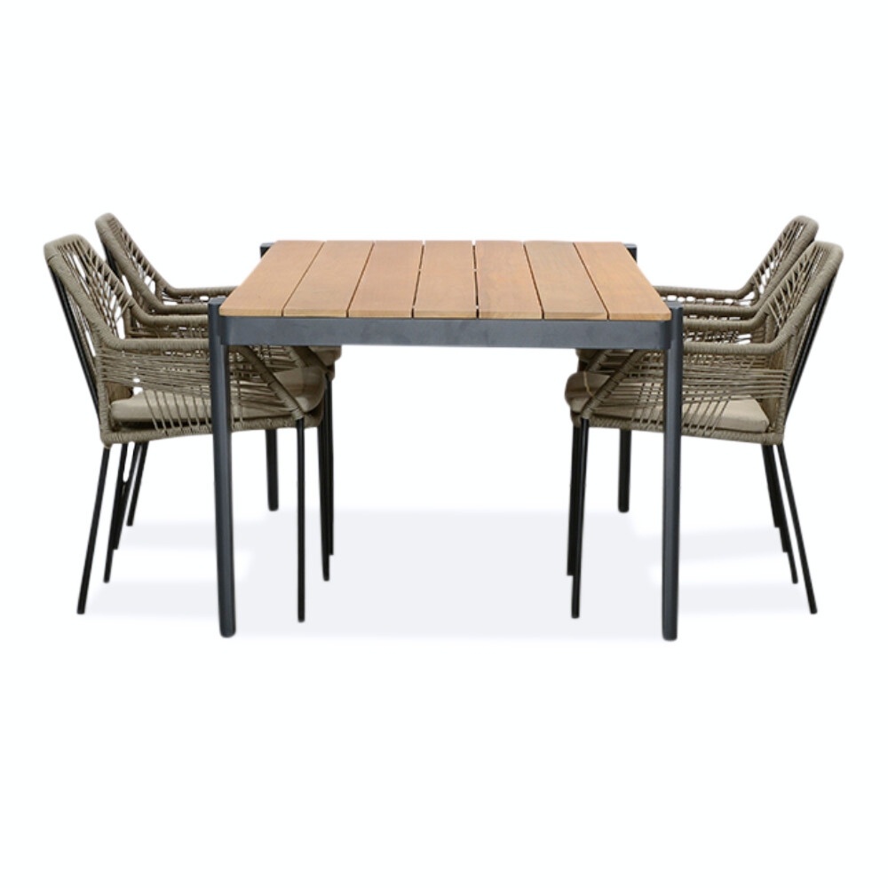 Vigo/Seville zand dining tuinset 5-delig | teakhout + aluminium | 200cm