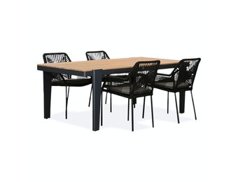 Vigo/Seville zwart dining tuinset | 4 personen | teakhout + touw | 200cm
