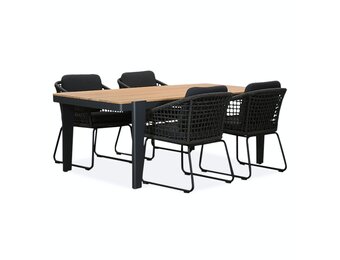 Vigo/Tulum Lava Grey dining tuinset | 4 personen | teakhout + touw | 200cm