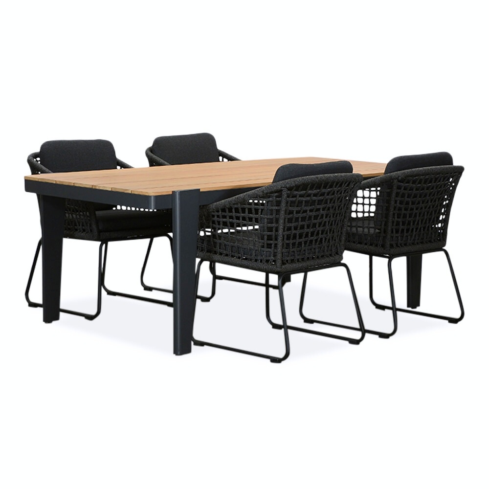 Vigo/Tulum Lava Grey dining tuinset 5-delig | teakhout + touw | 200cm