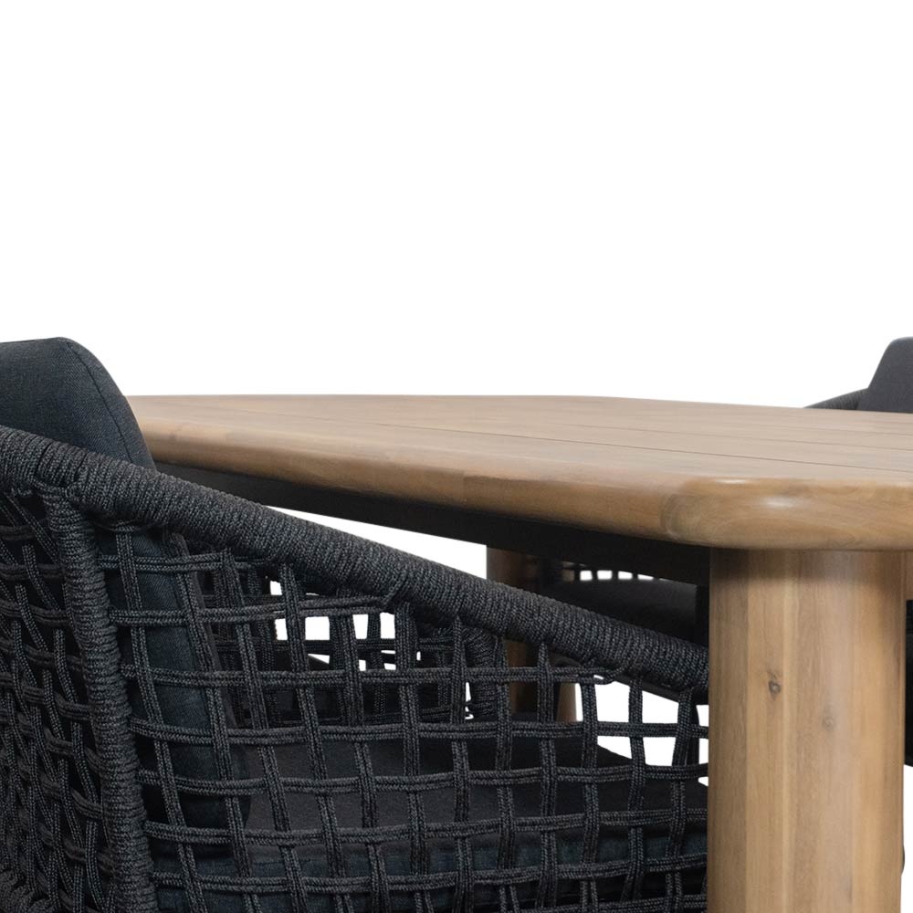 Vigo/Tulum Lava Grey dining tuinset 5-delig | teakhout + touw | 200cm