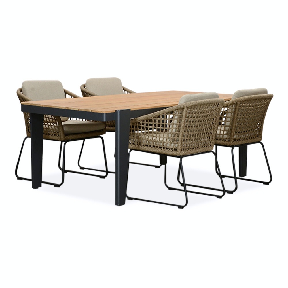 Vigo/Tulum Sahara Dust dining tuinset | 4 personen | teakhout + touw | 200cm afbeelding