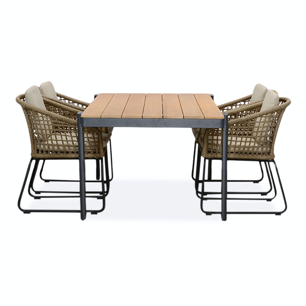 Vigo/Tulum Sahara Dust dining tuinset | 4 personen | teakhout + touw | 200cm
