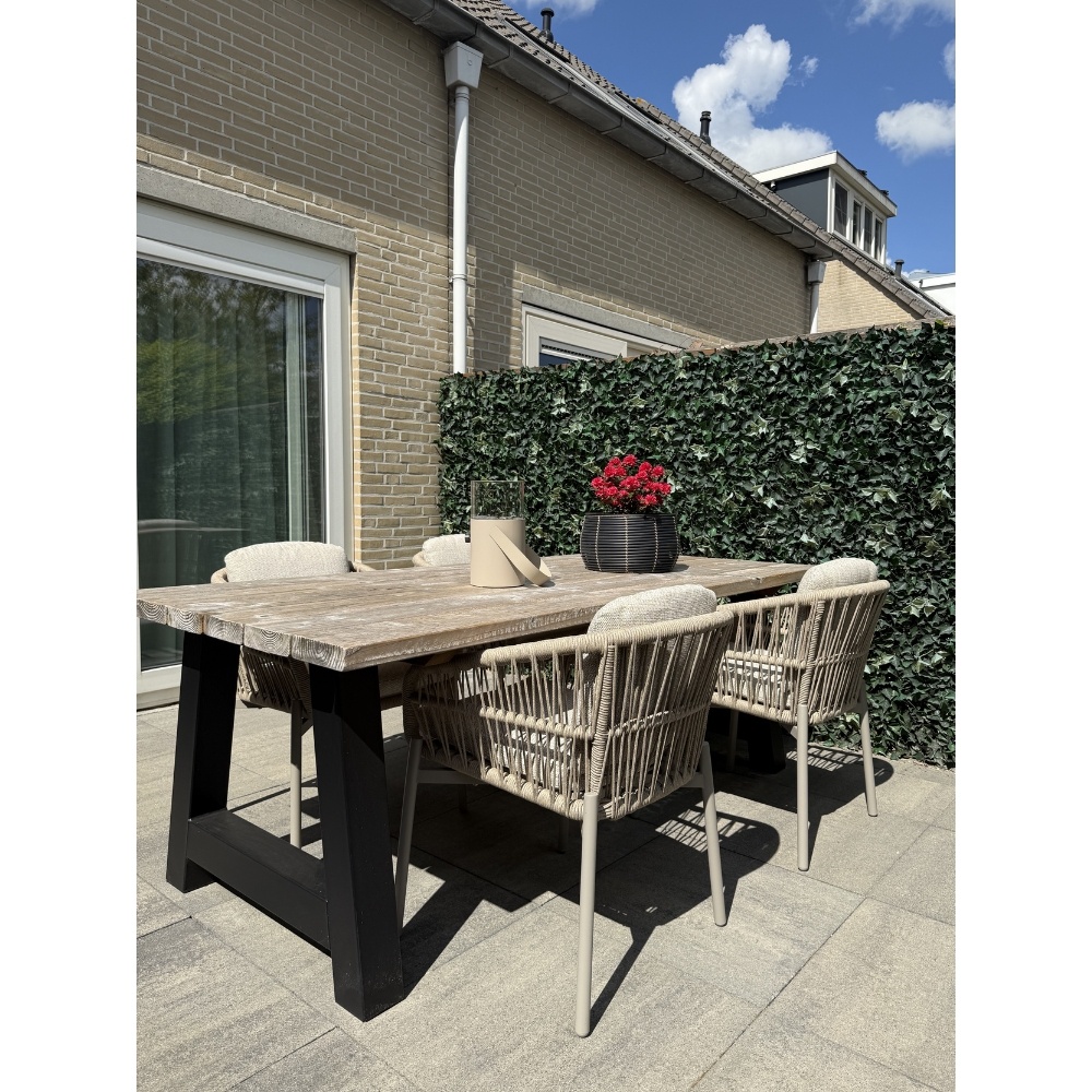 Rico dining tuinstoel set van 4 | aluminium + touw | zand