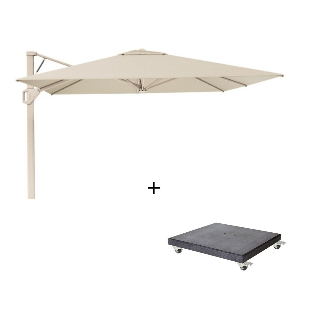 Beaufort zweefparasol - premium doek | 320x320cm met Modena parasolvoet 120kg | Champagne/Sandstone afbeelding