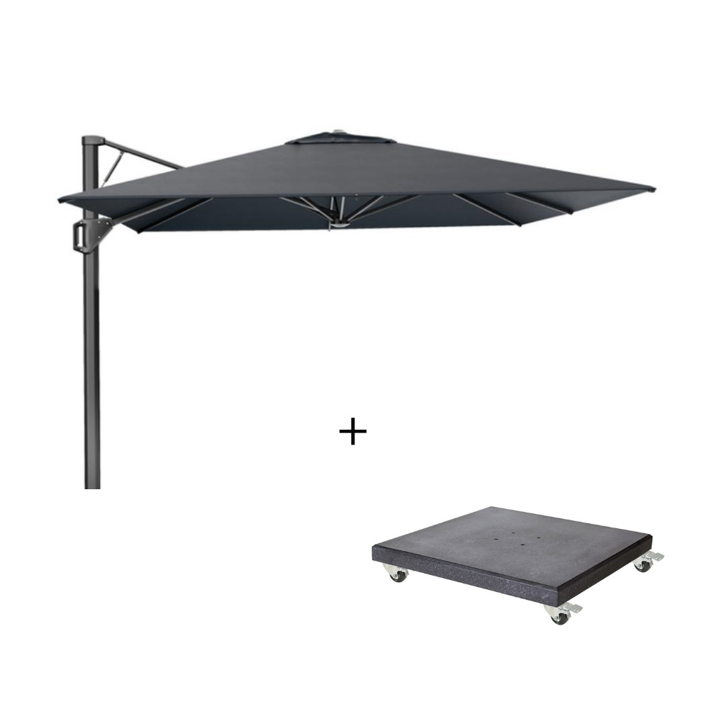 Beaufort zweefparasol - premium doek | 320x320cm met Modena parasolvoet 120kg | Faded Black