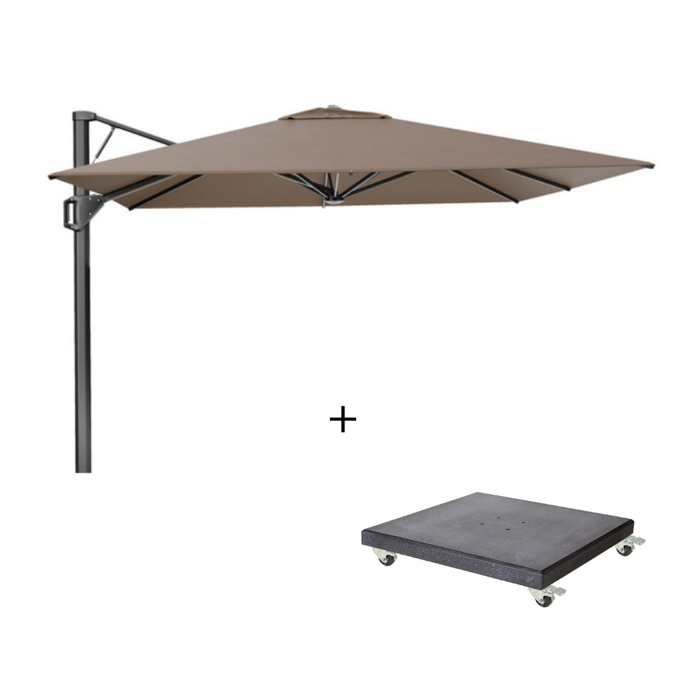 Beaufort zweefparasol - premium doek | 320x320cm met Modena parasolvoet 120kg | Havanna
