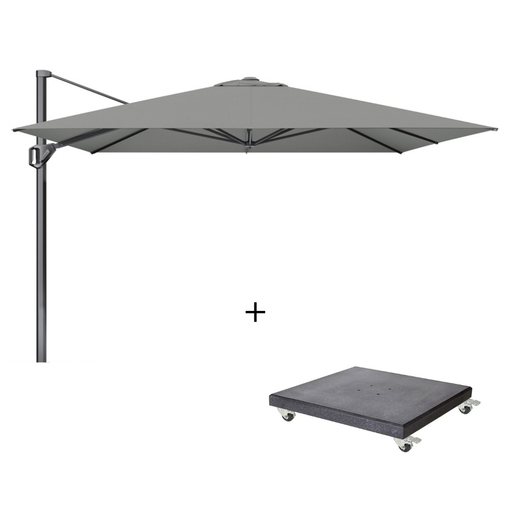 Challenger T¹ zweefparasol - premium doek | 350x350cm met Modena parasolvoet 120kg | Manhattan