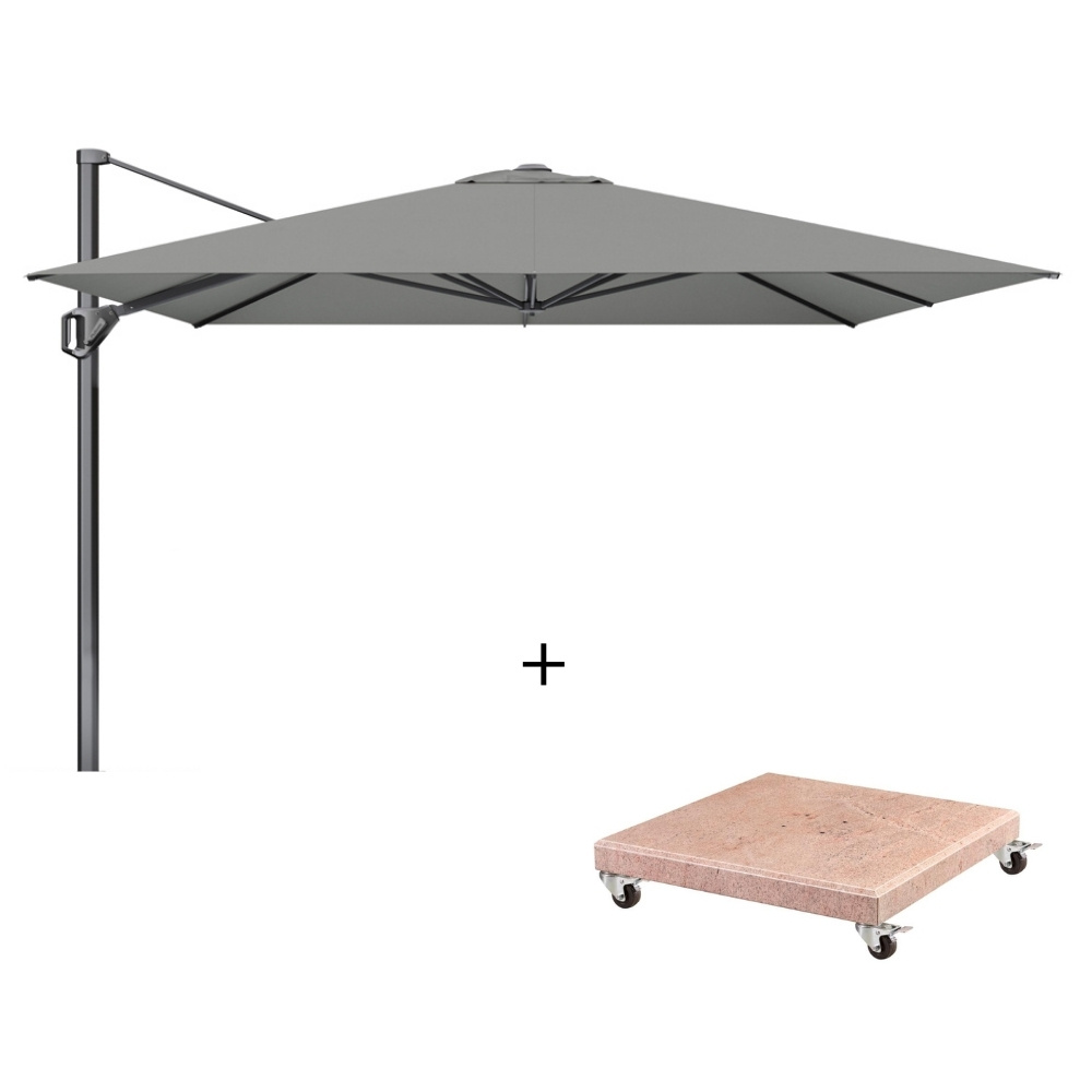 Challenger T¹ zweefparasol - premium doek | 350x350cm met Venezia parasolvoet 120kg | Manhattan