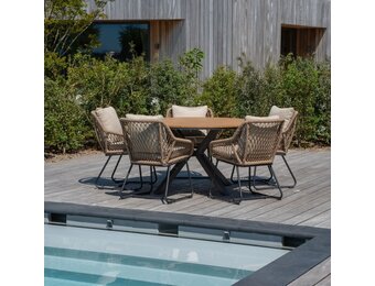 Cervo Natural/Portofino Sahara Dust dining tuinset | 5 personen | polywood + touw | 144cm