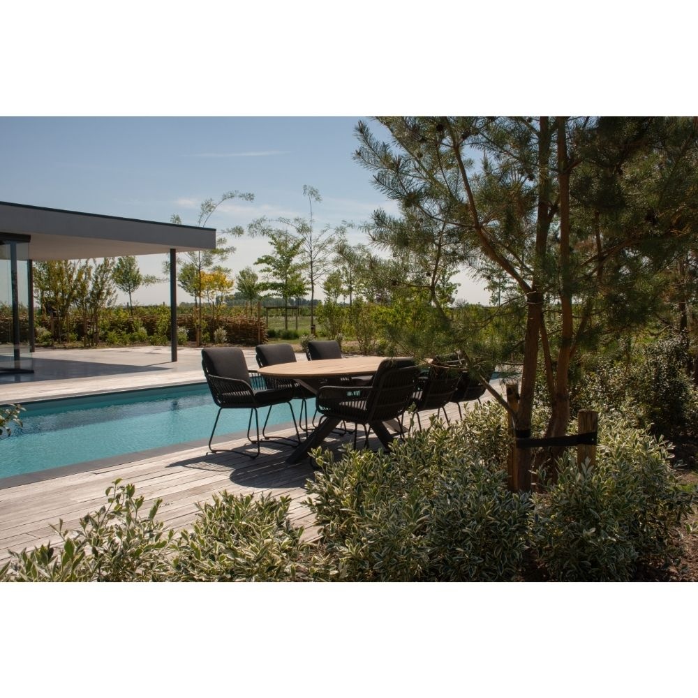 Dallas antraciet/Harper Lava Grey dining tuinset | 6 personen | polywood + touw | 220cm