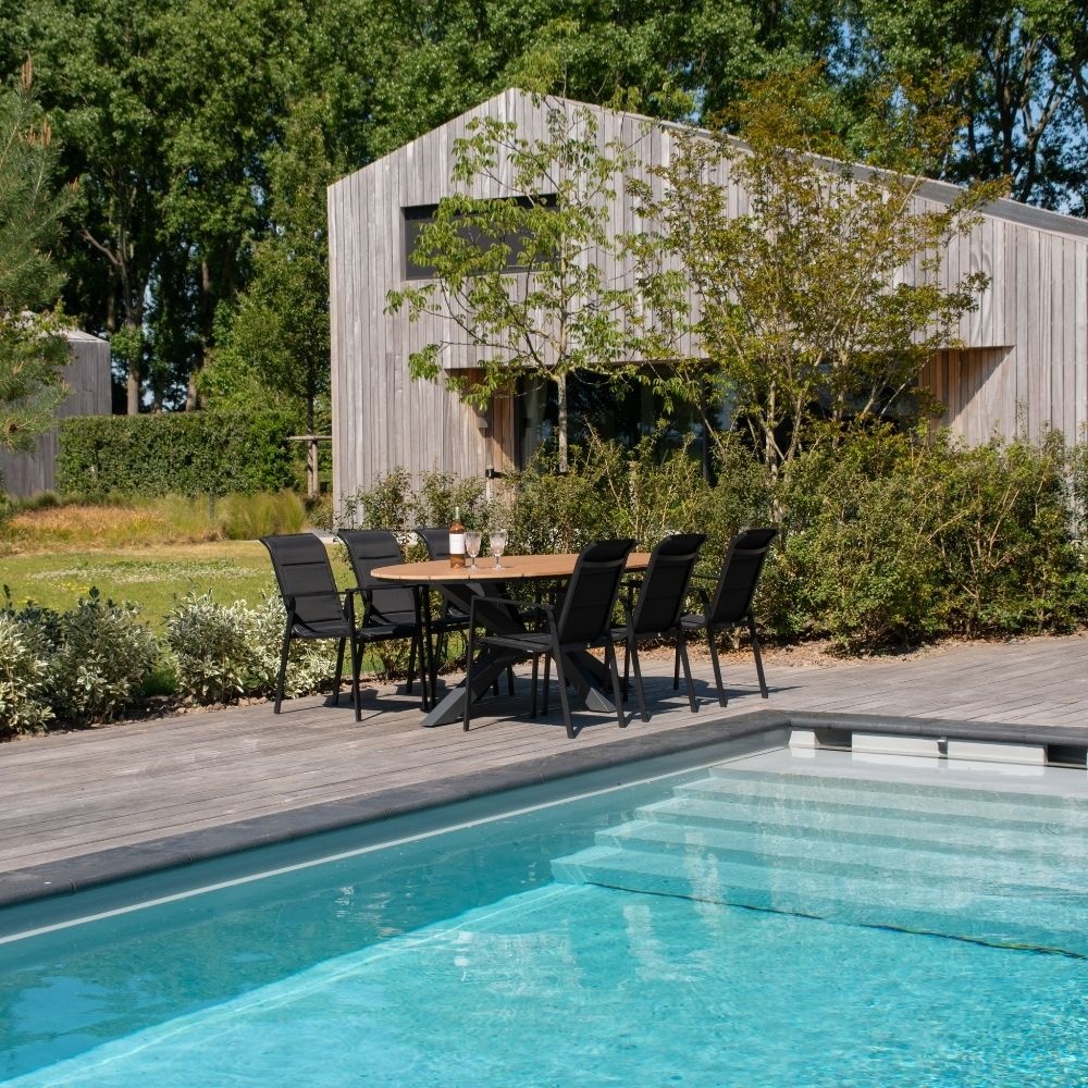 Dallas antraciet/Toledo dining tuinset | 6 personen | polywood + aluminium | 220cm
