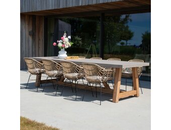 Veltis/Charlotte dining tuinset | 8 personen | betonlook + wicker | 300cm
