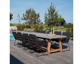 Veltis/Harper Lava Grey dining tuinset | 8 personen | betonlook + touw | 300cm