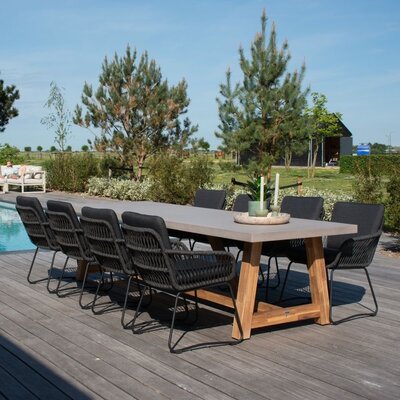 Veltis/Harper Lava Grey dining tuinset | 8 personen | betonlook + touw | 300cm