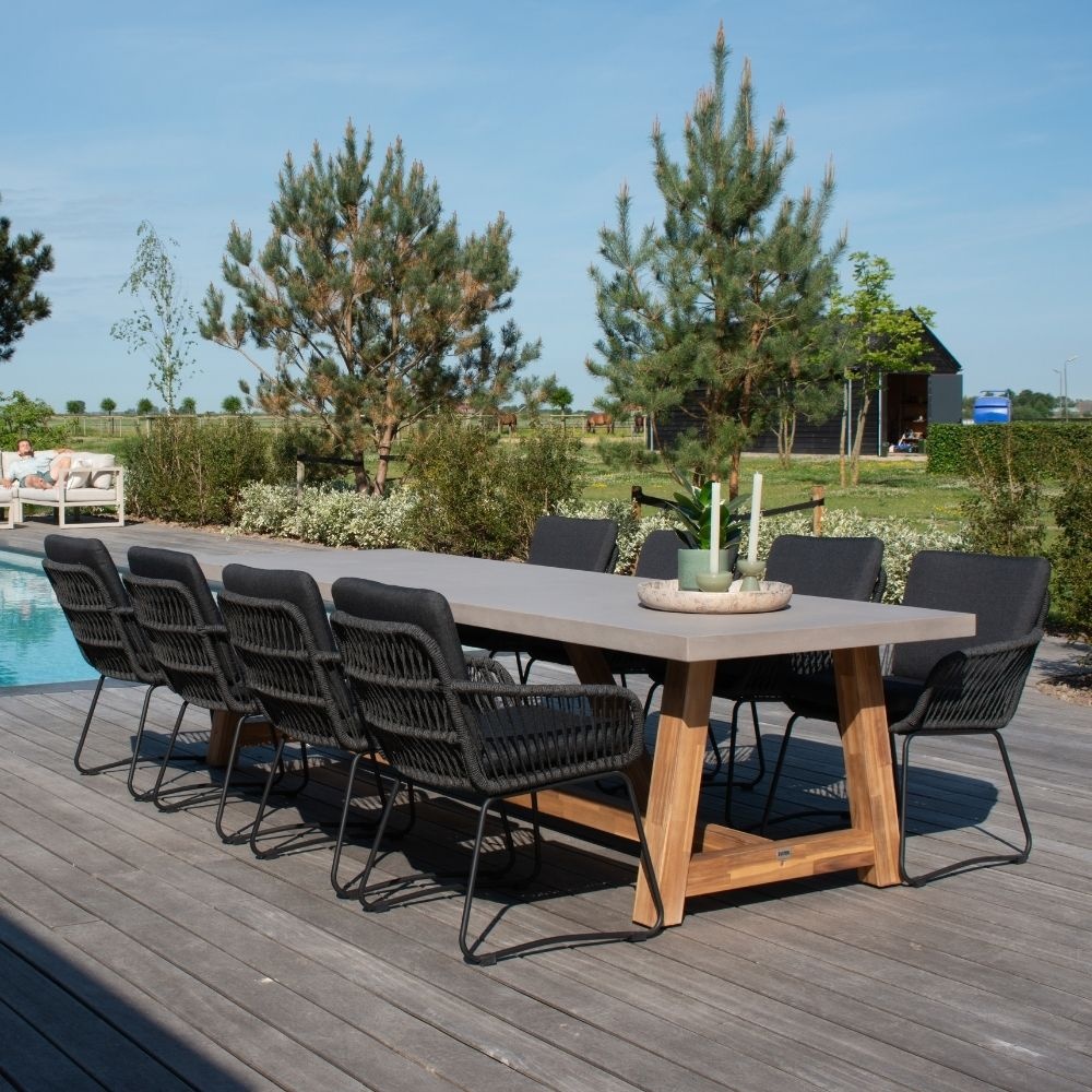 Veltis/Harper Lava Grey dining tuinset | 8 personen | betonlook + touw | 300cm afbeelding