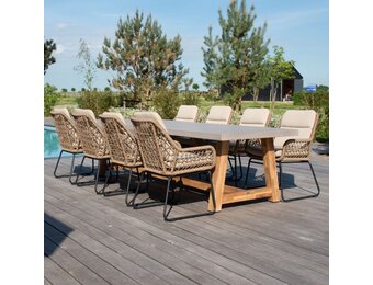 Veltis/Valencia Sahara Dust dining tuinset | 8 personen | betonlook + touw | 300cm