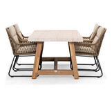 Velora/Valencia Sahara Dust dining tuinset | 4 personen | travertin + touw | 200cm