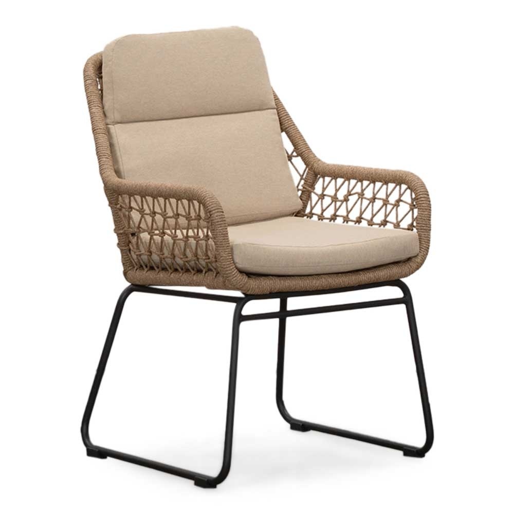 Veltis/Valencia Sahara Dust dining tuinset | 4 personen | travertin + touw | 200cm