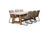 Velora/Valencia Sahara Dust dining tuinset | 6 personen | travertin + touw | 250cm