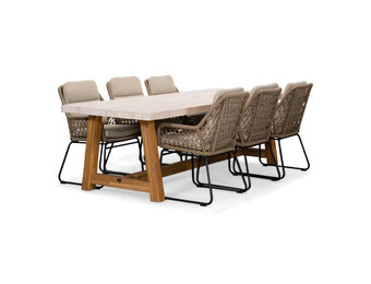 Velora/Valencia Sahara Dust dining tuinset | 6 personen | travertin + touw | 250cm