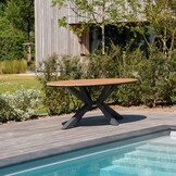 Dallas antraciet/Harper Sandstone dining tuinset | 6 personen | polywood + touw | 220cm