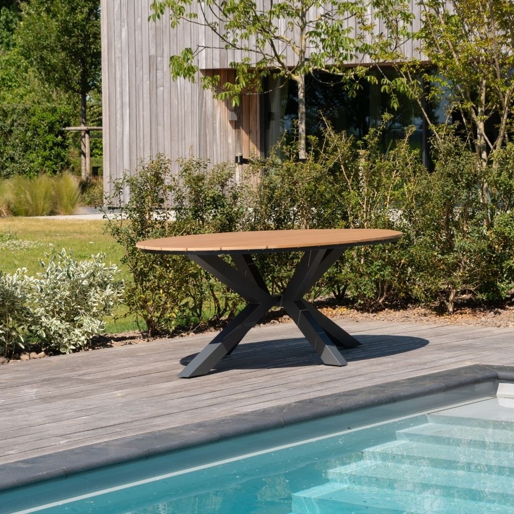 Dallas antraciet/Harper Sandstone dining tuinset | 6 personen | polywood + touw | 220cm