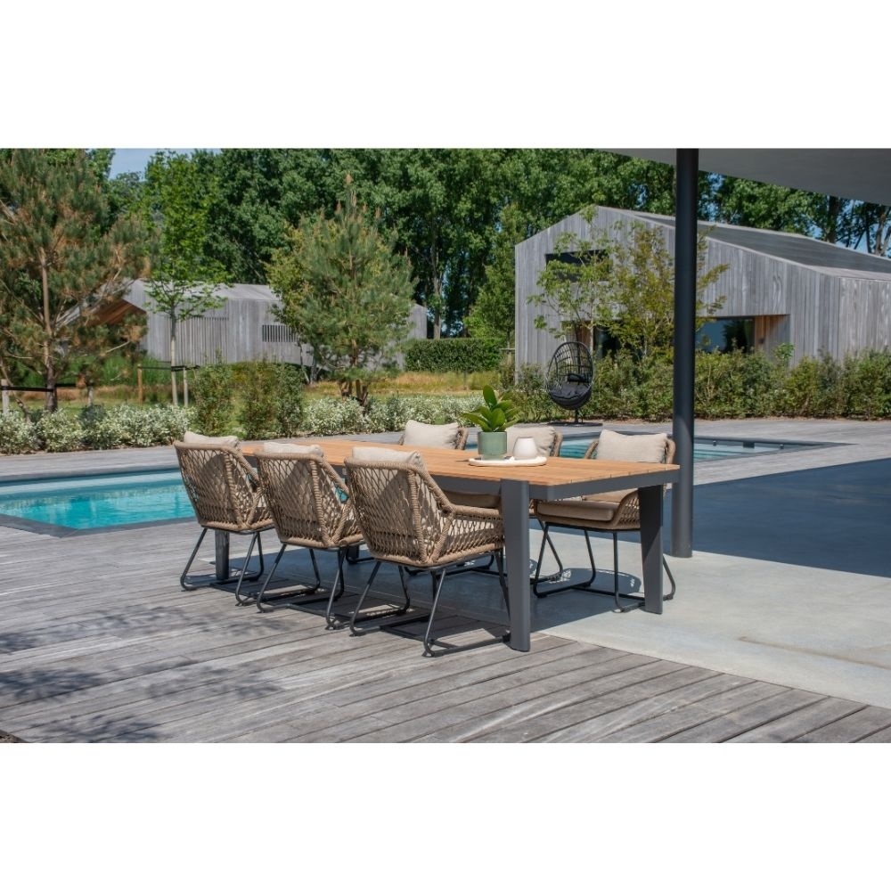 Vigo/Portofino Sahara Dust dining tuinset | 4 personen | teakhout + touw | 200cm
