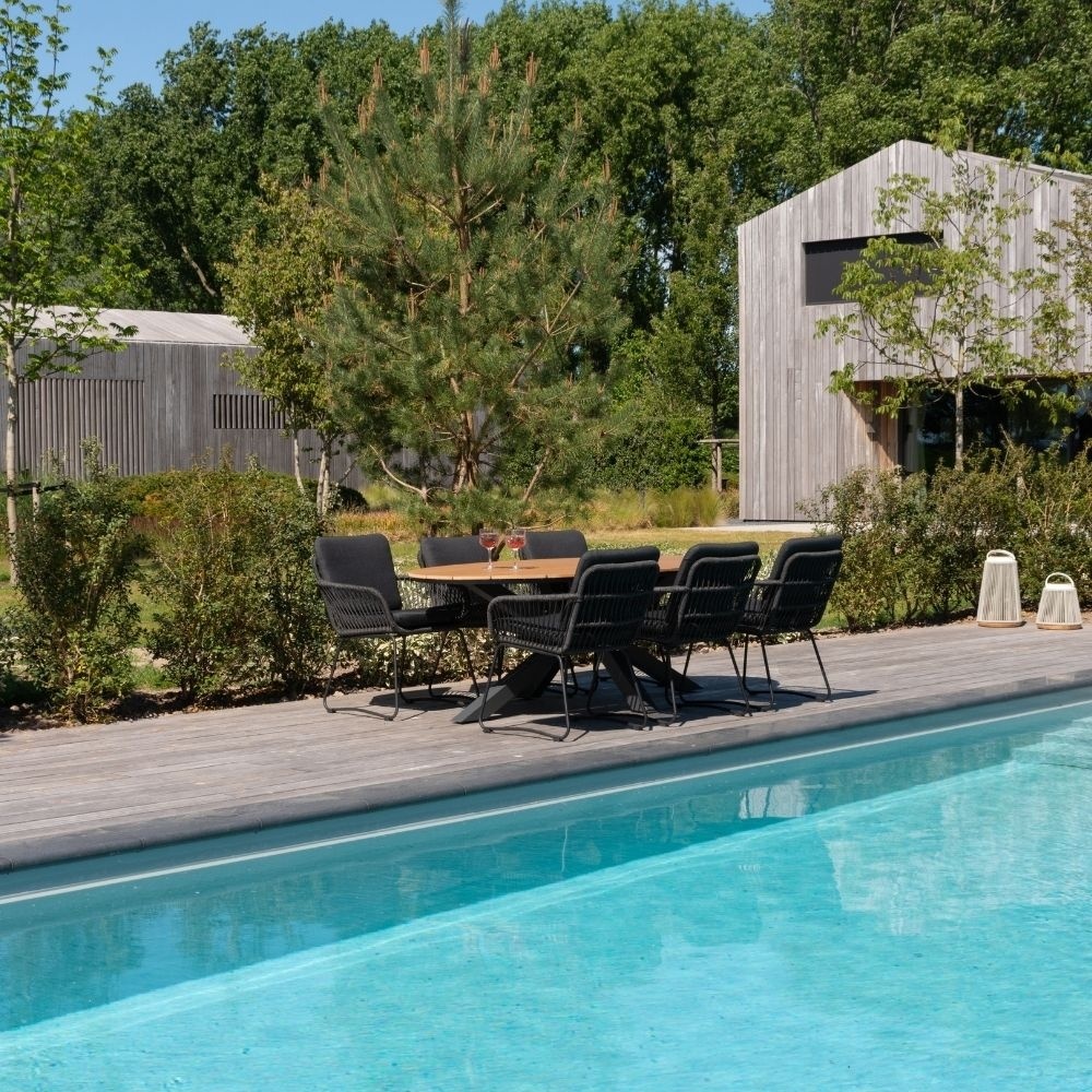 Harper dining tuinstoel set van 4 | touw + rvs | Lava Grey