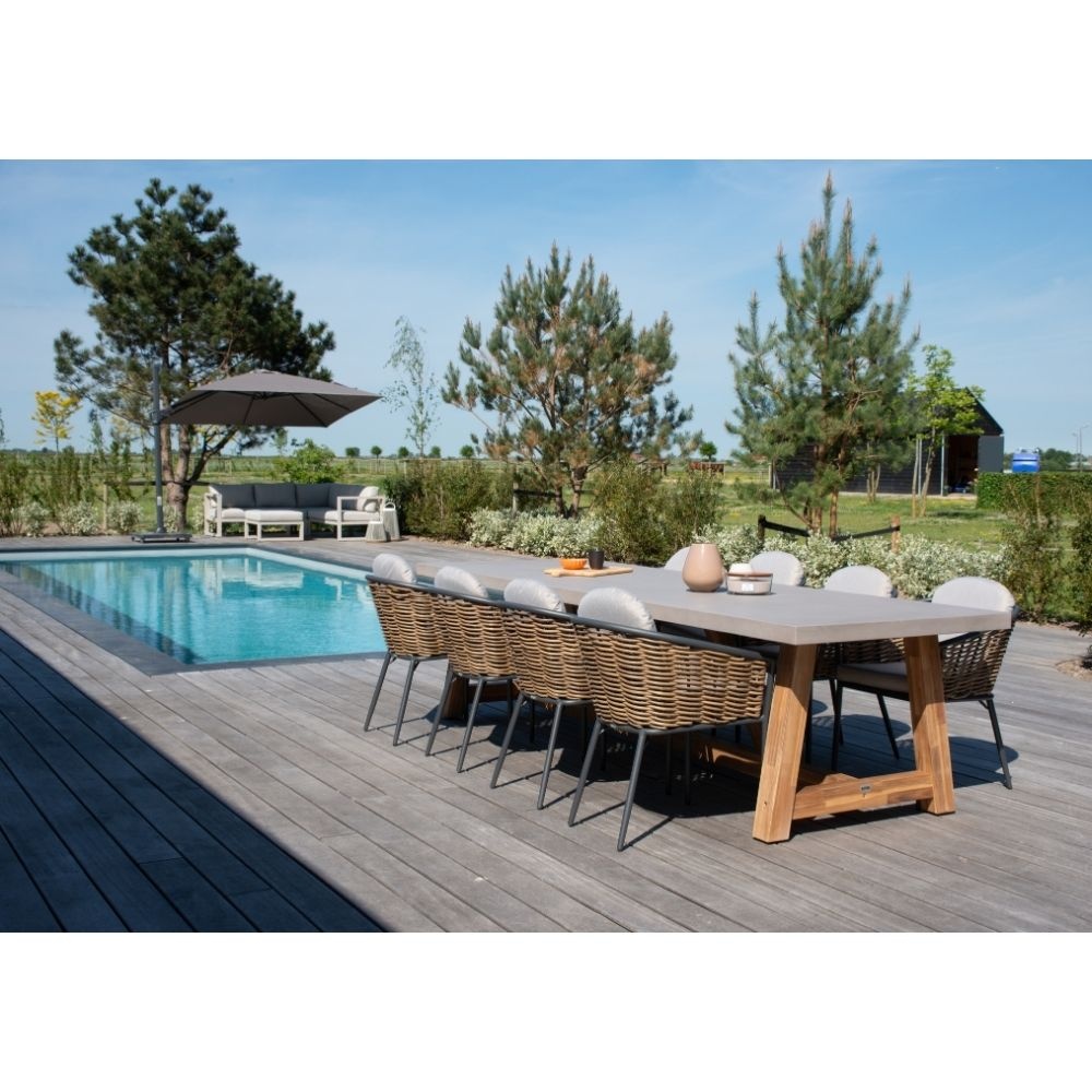 Veltis dining tuintafel 8 personen | polystone + hardhout | betonlook | 300cm