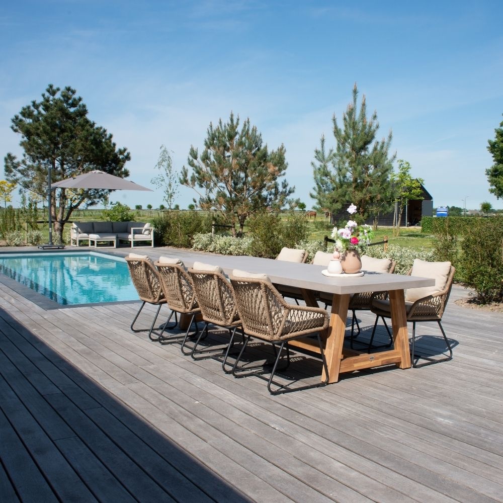 Veltis dining tuintafel 8 personen | polystone + hardhout | betonlook | 300cm