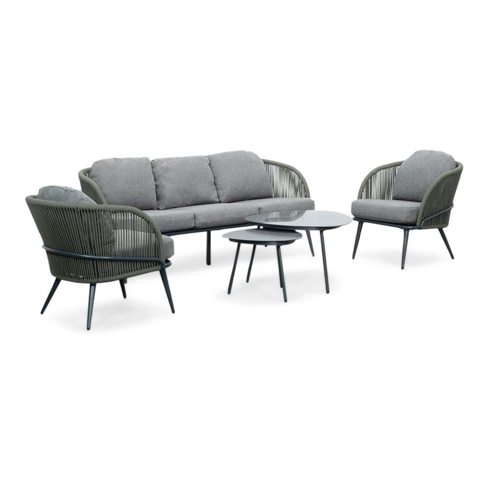Vida stoel-bank loungeset 5 personen | aluminium + touw | donkergroen | 5-delig afbeelding