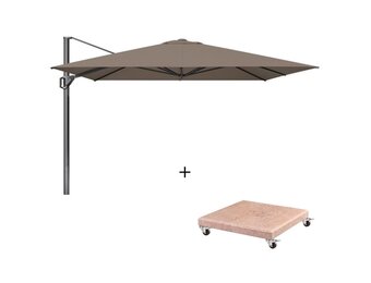 Challenger T¹ zweefparasol - premium doek | 350x350cm met Venezia parasolvoet 120kg | Havanna