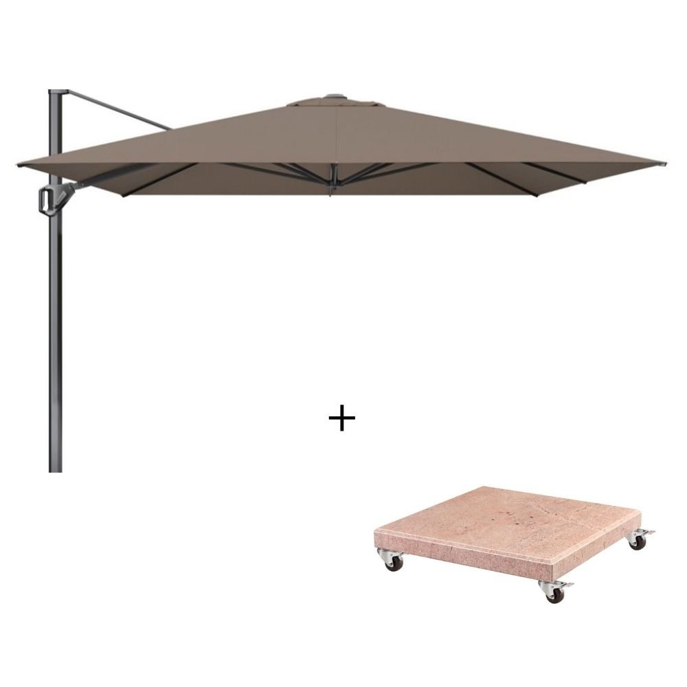 Challenger T¹ zweefparasol - premium doek | 350x350cm met Venezia parasolvoet 120kg | Havanna