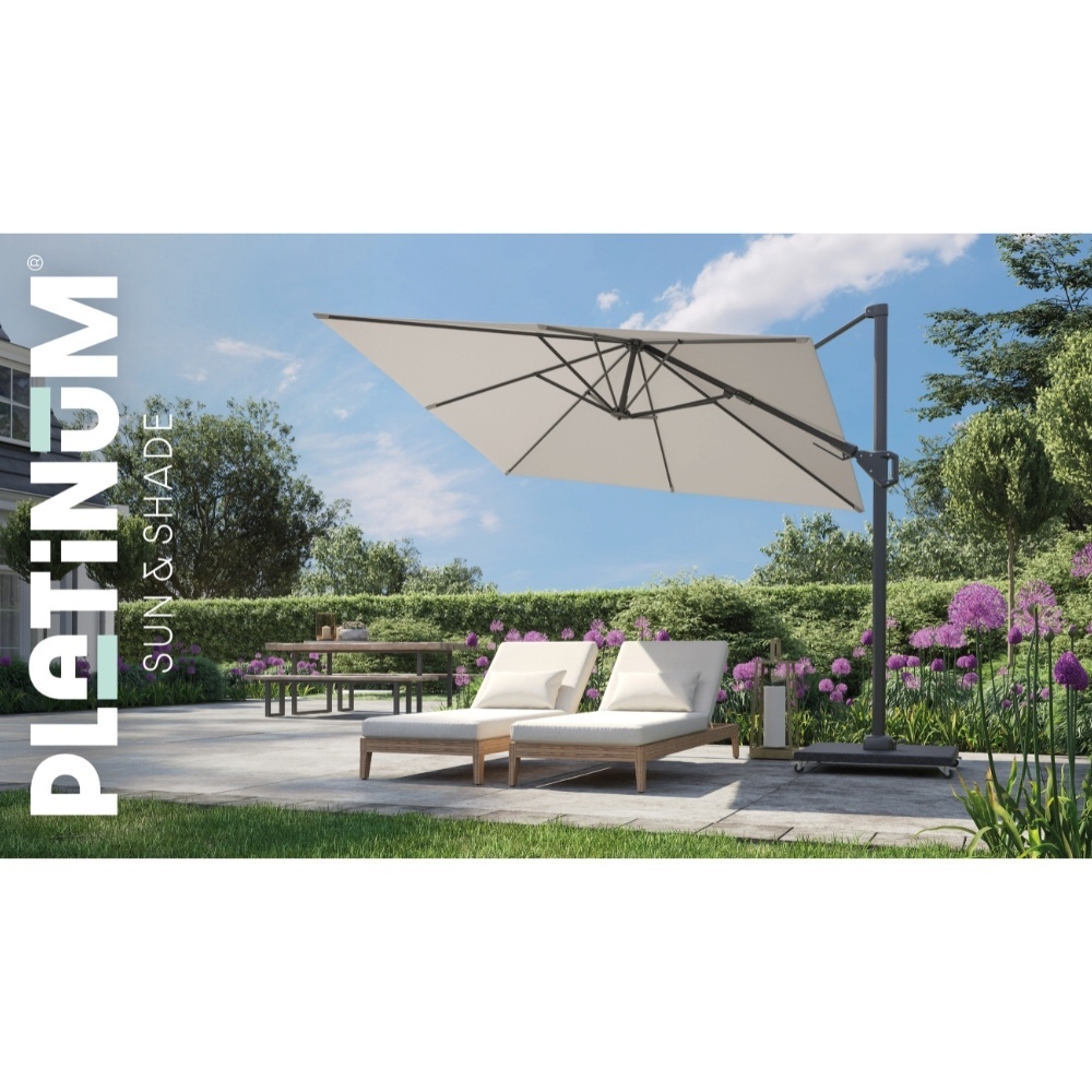 Beaufort zweefparasol - premium doek | 320x320cm met Modena parasolvoet 120kg | Manhattan