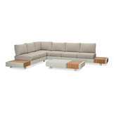 Verona hoek loungeset met all weather kussens 6 personen | aluminium + teakhout | beige | 4-delig - 345x275cm