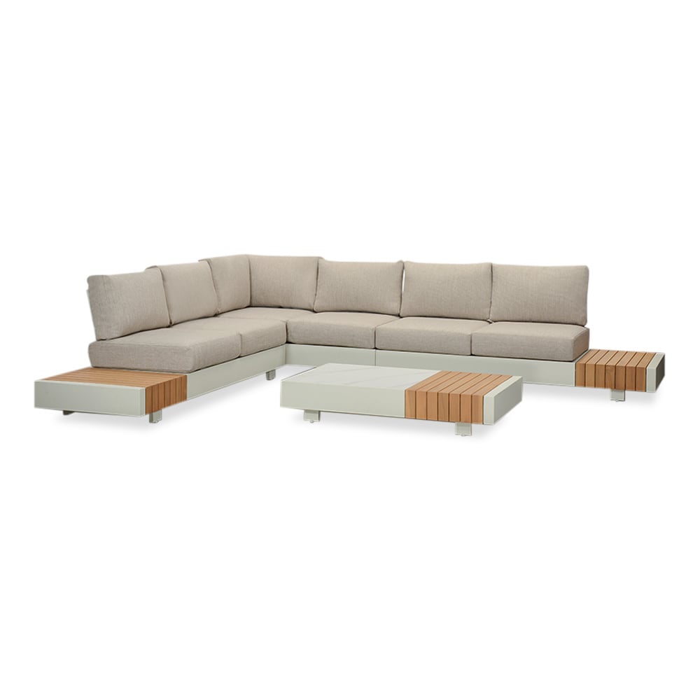 Verona hoek loungeset met all weather kussens 6 personen | aluminium + teakhout | beige | 4-delig - 345x275cm